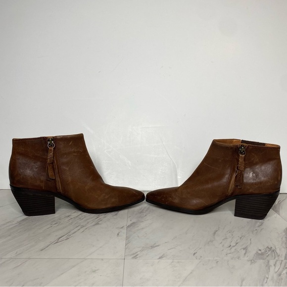 Franco Sarto Spur Brown Leather Bootie 7 1/2 M - Picture 5 of 15